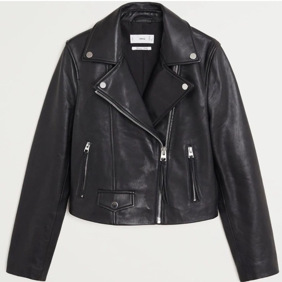Mango Genuine Leather Biker Jacket in Black - Picture 3 of 14